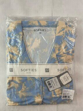 Softies Caftan Top Cropped Pant Set Sky Blue Floral Wmn's Sz XS MSRP$140 NWT
